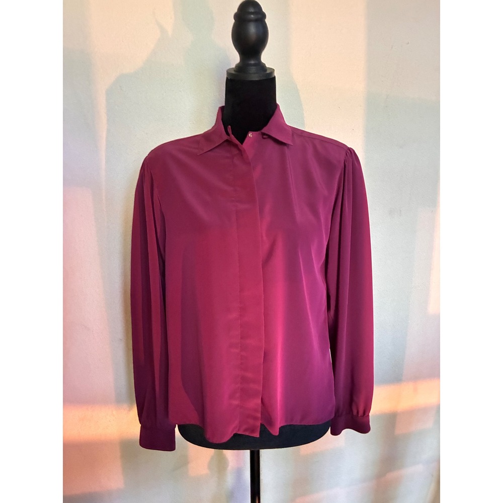 Prophecy Blouse Women 8 Magenta Pink Excellent Long Sleeve Button Up Gathered
